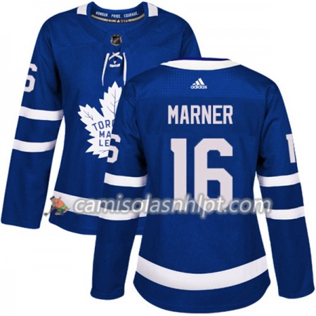 Camisola Toronto Maple Leafs Mitchell Marner 16 Adidas 2017-2018 Azul Authentic - Mulher